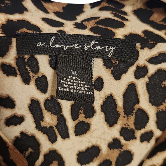 A Love Story Leopard Print Tie-Neck Blouse | Women’s XL | Long Sleeve, Polyester - Picture 3 of 9